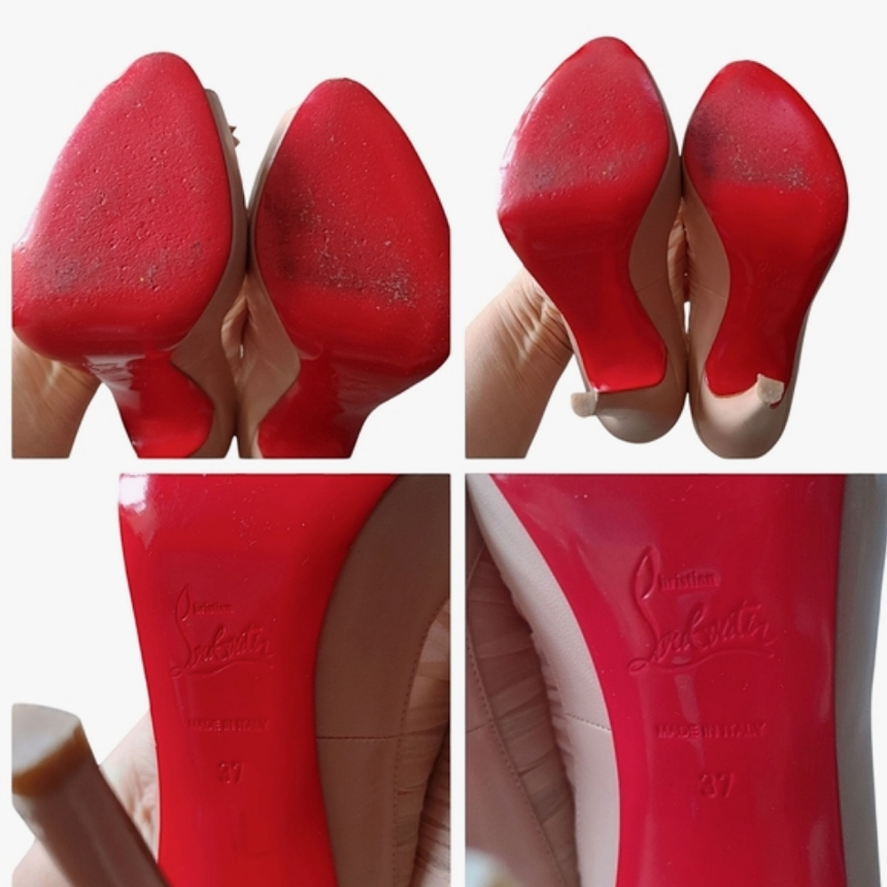 Christian Louboutin Heel Pumps Beige Ribbon Lace Shoes - Picture 11 of 14